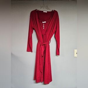 Red Sleevless Nightgown Long Sleeve Robe Set Women's Medium